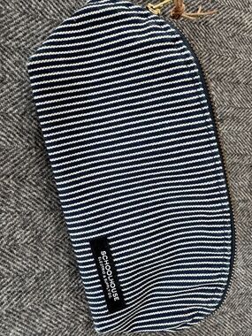 SCHOOLHOUSE COSMETIC BAG IN CUTE DENIM TICKING.